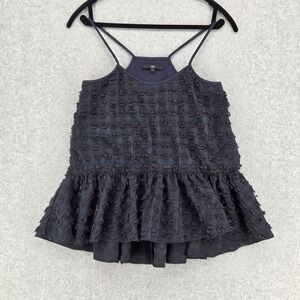 Tibi New York Women 0 XS Babydoll Peplum Tank Top Navy Blue Spaghetti Strap Y2K